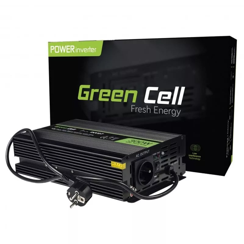 Green Cell įtampos keitiklis / inverteris su UPS funkcija (12 V → 230 V, gryna sinusoide, 300 W / 600 W)