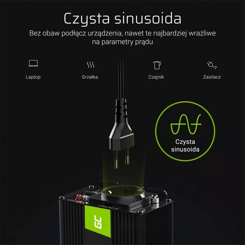 Green Cell įtampos keitiklis / inverteris su UPS funkcija (12 V → 230 V, gryna sinusoide, 300 W / 600 W)