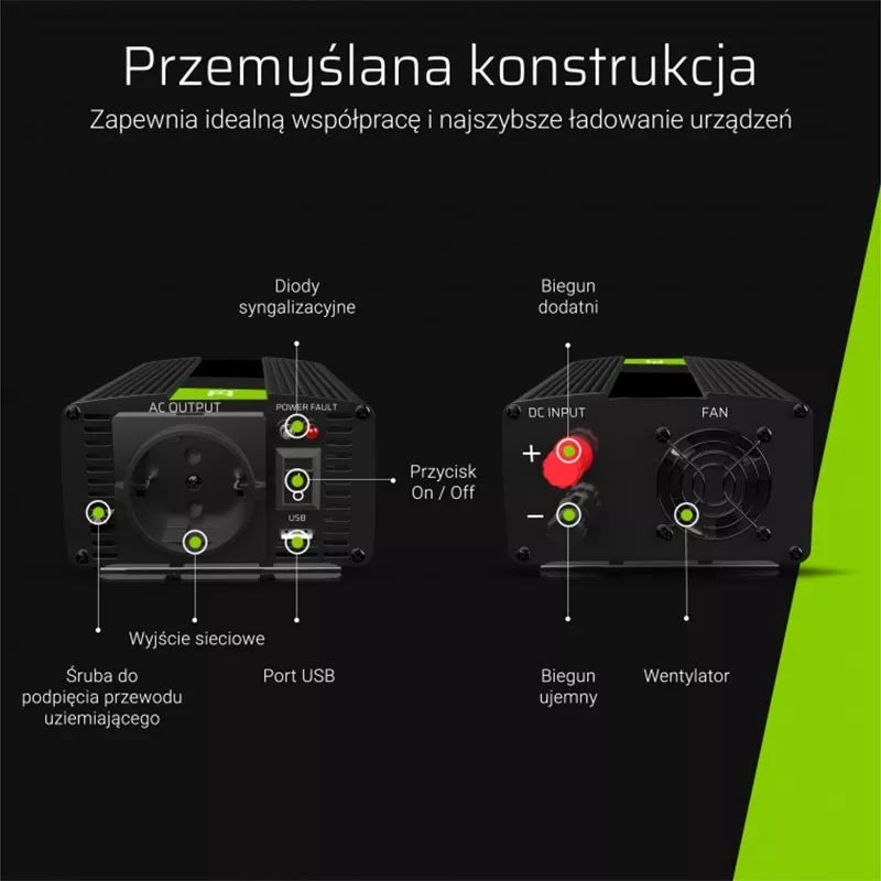 Green Cell įtampos keitiklis / inverteris su UPS funkcija (12 V → 230 V, gryna sinusoide, 300 W / 600 W)