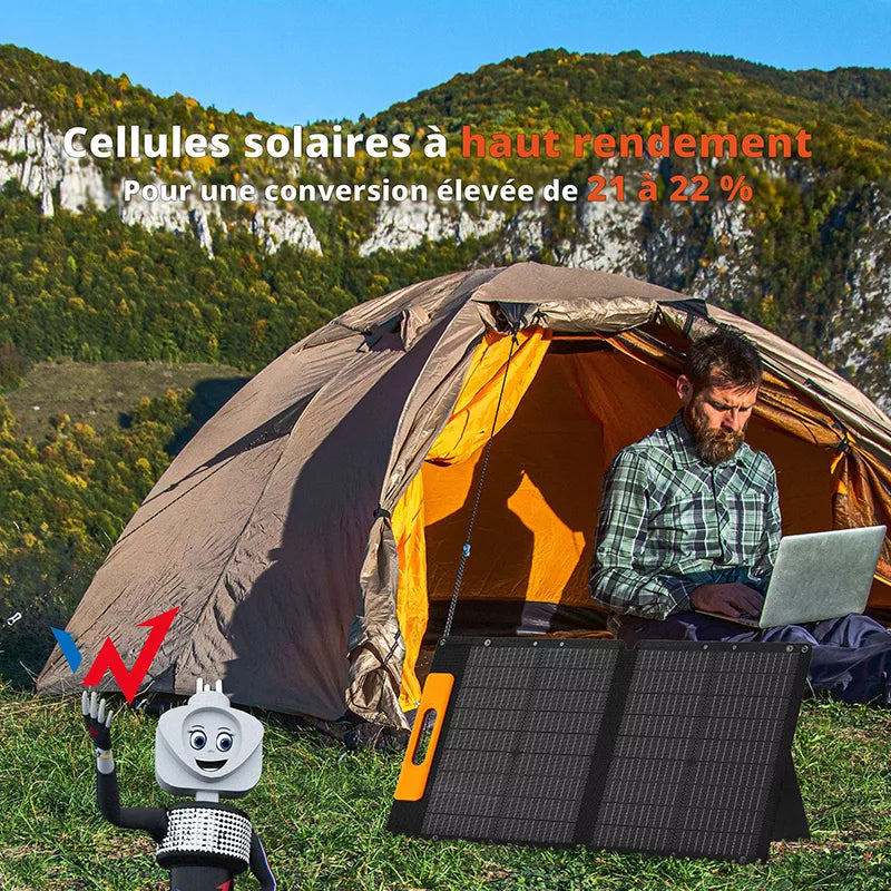 "Wonder Ws60" - 60 W saulės baterija su USB-C PD 30 W ir USB-A QC 18 W išvestimi (juoda)