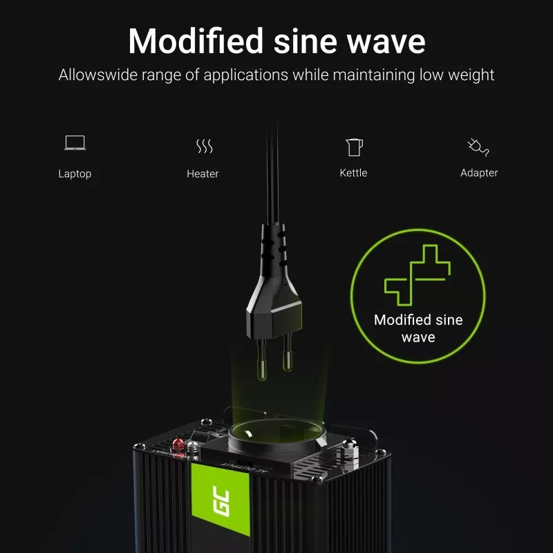 "Green Cell" - Įtampos keitiklis inverteris iš 12V į 230V 500W / 1000W Modifikuota sinusinė banga