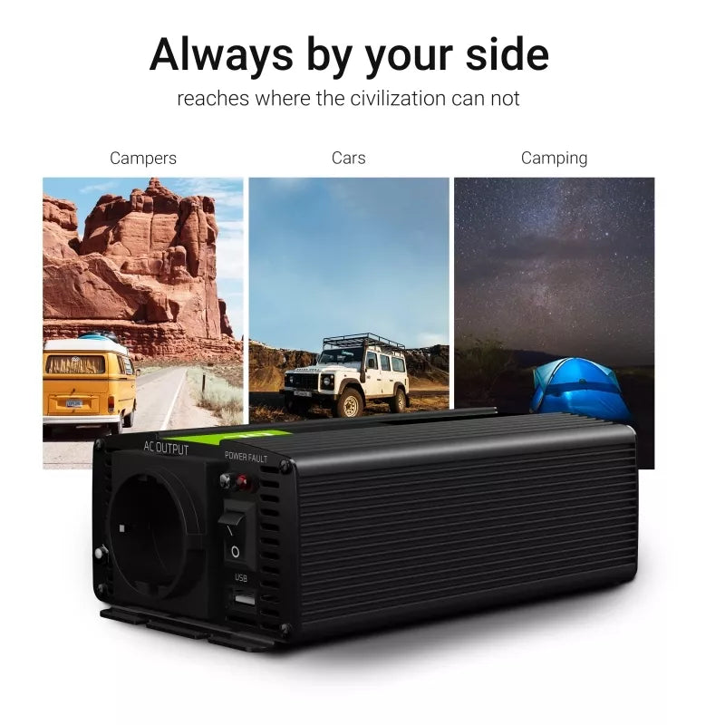 "Green Cell" - Įtampos keitiklis inverteris iš 12V į 230V 500W / 1000W Modifikuota sinusinė banga