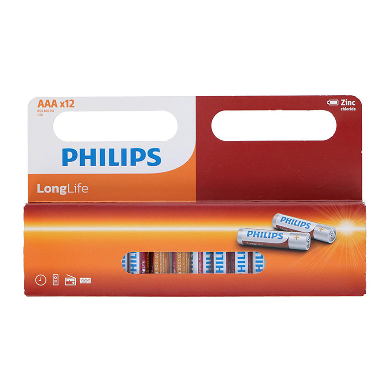 "Philips LongLife" - AAA / R03 1,5 V cinko baterijų rinkinys 12 vnt.