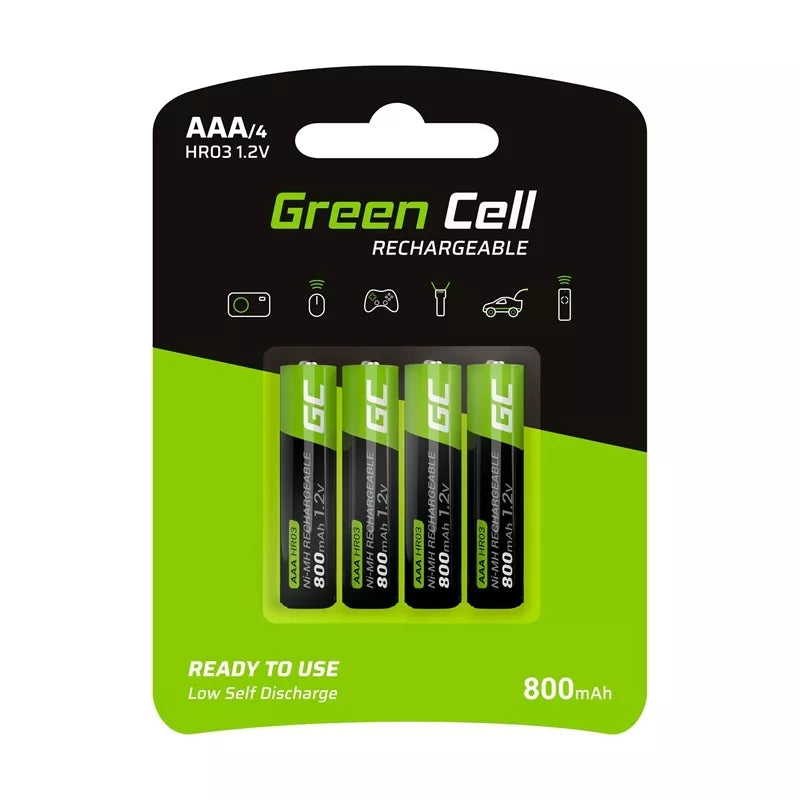 Žaliųjų elementų 4x AAA HR03 baterijos 800 mAh