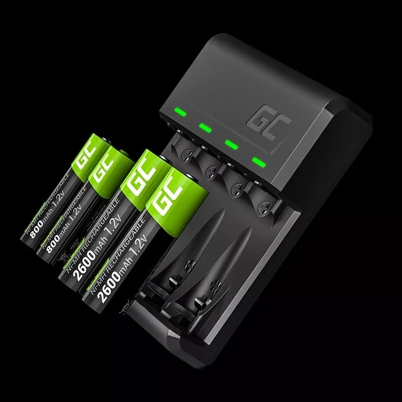 "Green Cell GC VitalCharger" Ni-MH AA ir AAA akumuliatorių įkroviklis su "Micro USB" ir USB-C jungtimis
