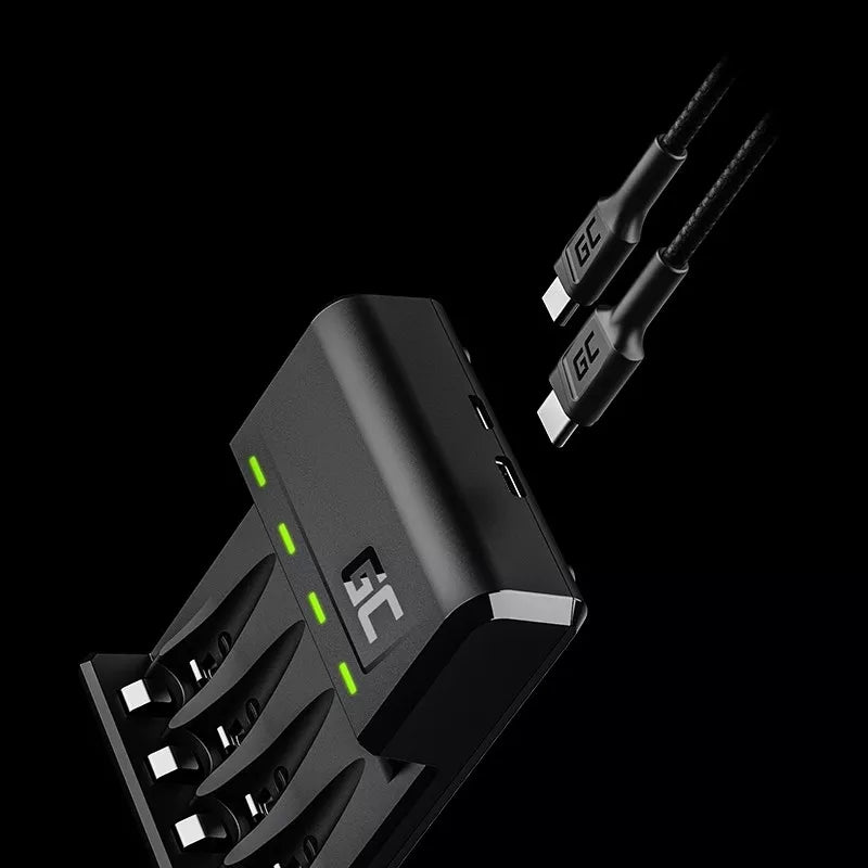 "Green Cell GC VitalCharger" Ni-MH AA ir AAA akumuliatorių įkroviklis su "Micro USB" ir USB-C jungtimis