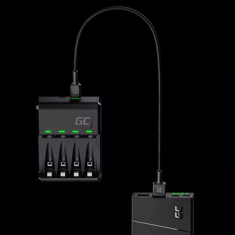 "Green Cell GC VitalCharger" Ni-MH AA ir AAA akumuliatorių įkroviklis su "Micro USB" ir USB-C jungtimis