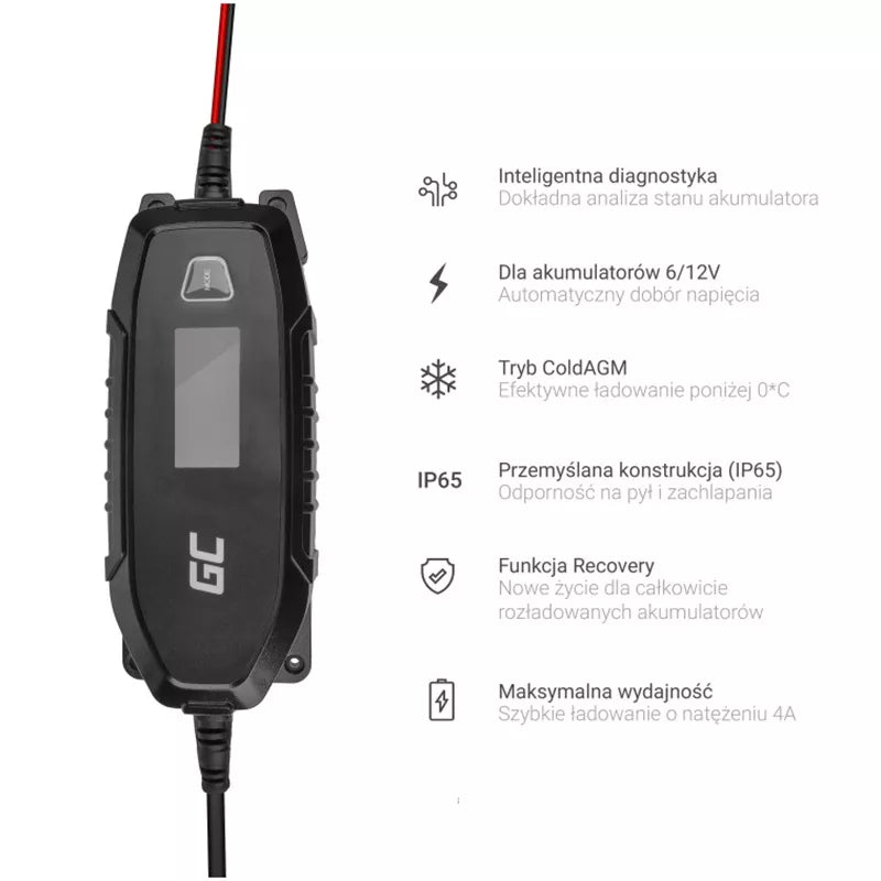 "Green Cell" - įkroviklis, 6 V / 12 V (4 A) akumuliatorių įkroviklis su išmaniąja diagnostika
