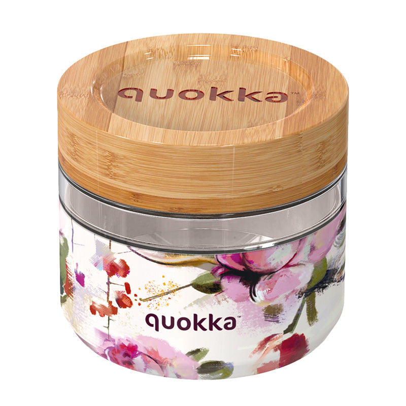 "Quokka Deli Food Jar" - stiklinis maisto indas / pietų dėžutė 500 ml (Dark Flowers)