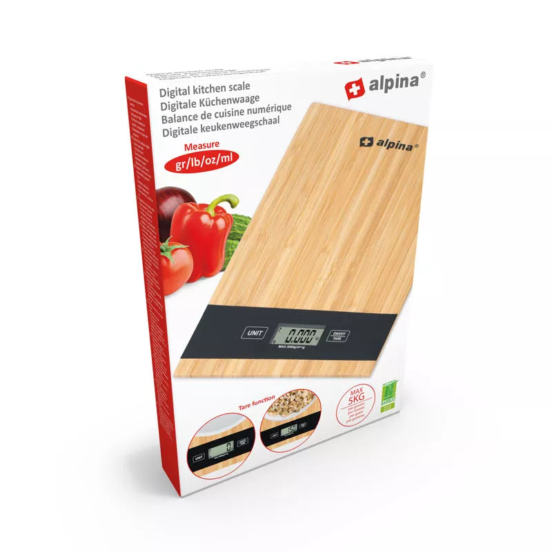 "Alpina" - Skaitmeninės bambukinės virtuvinės svarstyklės 5 kg