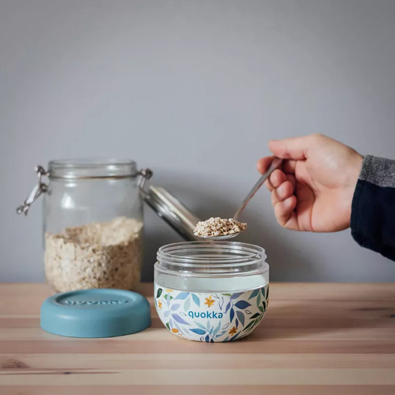 "Quokka Bubble Food Jar" - plastikinis maisto indelis / pietų dėžutė 500 ml (Akvareliniai lapai)
