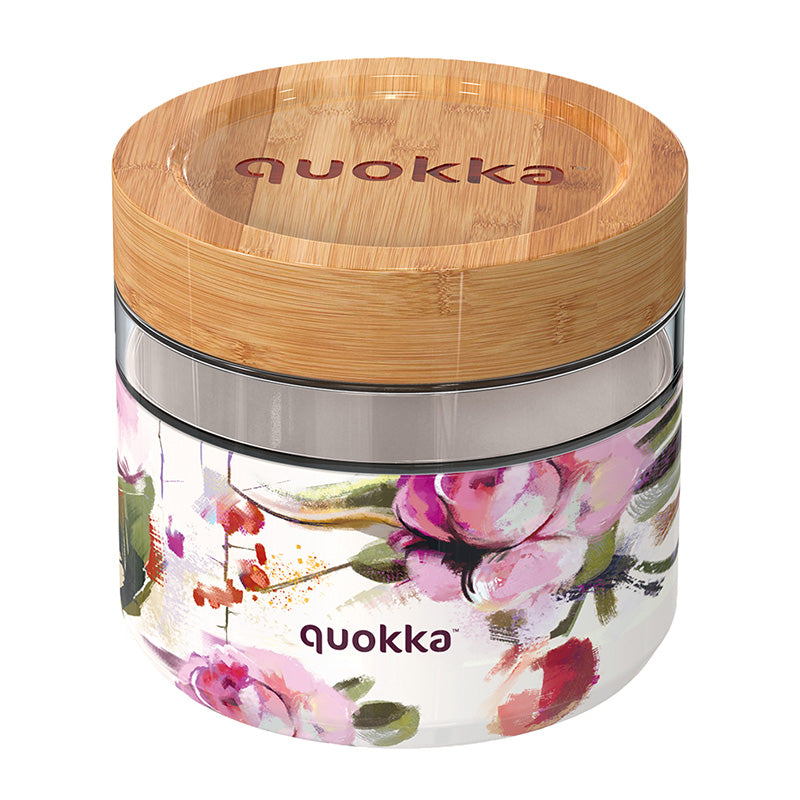 "Quokka Deli Food Jar" - stiklinis maisto indas / pietų dėžutė 820 ml (Dark Flowers)
