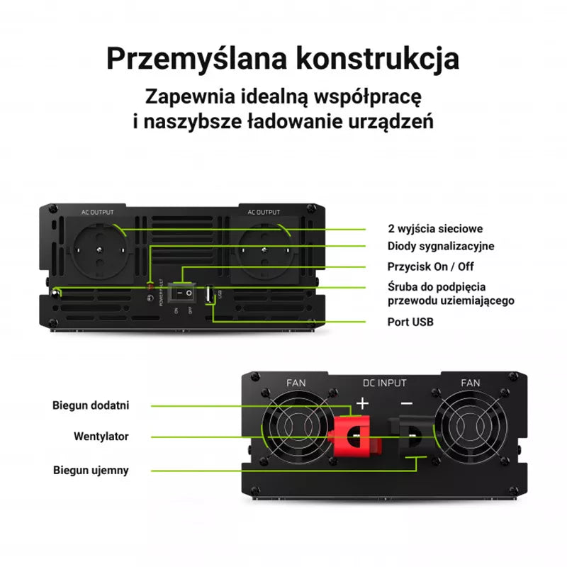 "Green Cell" - Įtampos keitiklis inverteris iš 12V į 230V 1500W/3000W grynos sinusoidės bangos