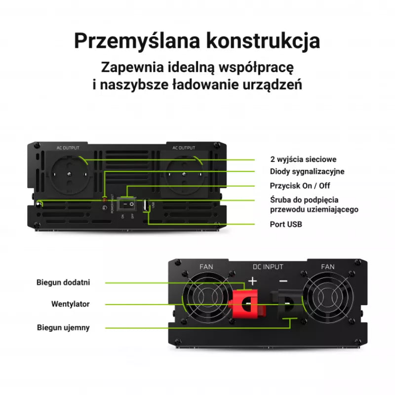 Green Cell - Įtampos keitiklis Green Cell® 12V į 230V 2000W / 4000W inverteris Gryna sinusoidė