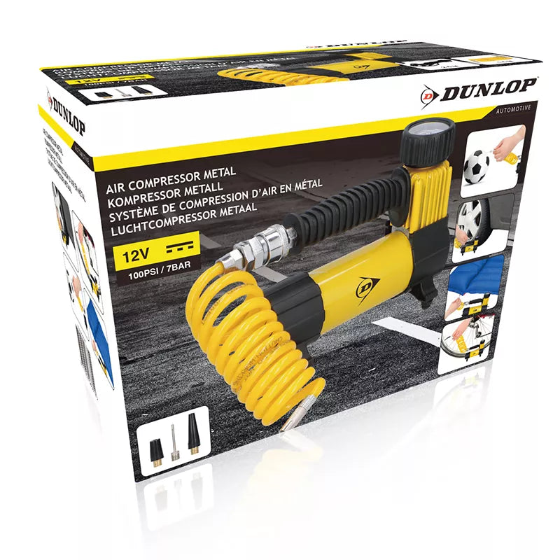 "Dunlop" - 12 V 100 Psi kompresorius, žarnos ir antgalio rinkinys