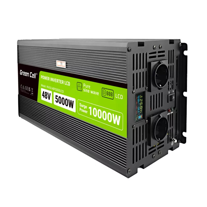 "Green Cell" - "PowerInverter" įtampos keitiklis su LCD ekranu nuo 48V iki 230V 5000W/10000W grynos sinusoidės bangos