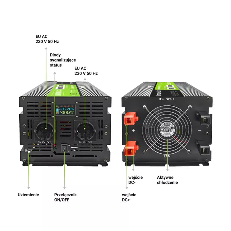 "Green Cell" - "PowerInverter" įtampos keitiklis su LCD ekranu nuo 48V iki 230V 5000W/10000W grynos sinusoidės bangos
