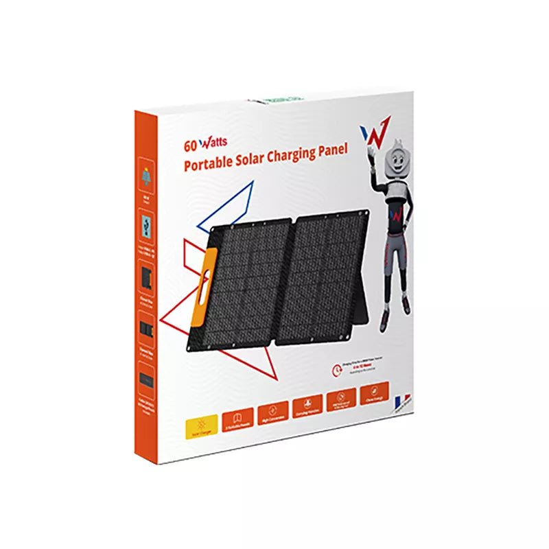 "Wonder Ws60" - 60 W saulės baterija su USB-C PD 30 W ir USB-A QC 18 W išvestimi (juoda)
